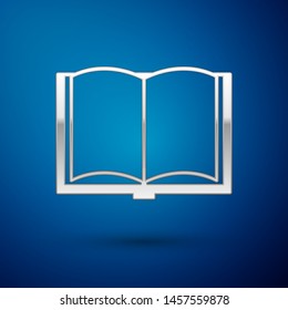 Silver Open book icon isolated on blue background.  Vector Illustration