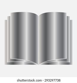 Silver Open book - vector icon