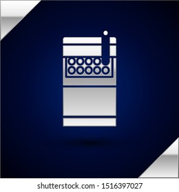 Silver Open cigarettes pack box icon isolated on dark blue background. Cigarettes pack.  Vector Illustration