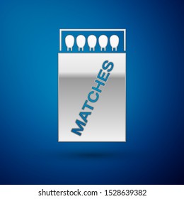 Silver Open matchbox and matches icon isolated on blue background.  Vector Illustration