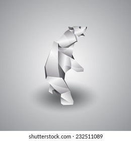 silver origami polar bear on his hind legs
