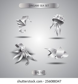 silver origami sea set