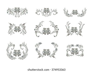 Silver ornament on white background. Vintage vector pattern. Hand drawn abstract background.