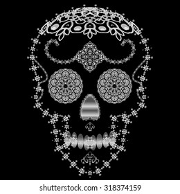 Silver ornamental sugar skull. Dia de los Muertos (Day of the Dead). 