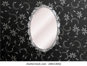 silver ornate vintage mirror - vector illustration