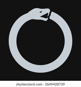 Serpent ouroboros argenté mangeant le cercle de queue. Un ancien symbole représentant le cycle éternel de la vie, de la mort et de la renaissance.