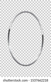 Silver oval isolated on transparent background. Vector chrome frame