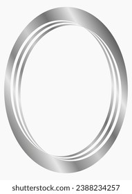 Silver oval metal frame isolated on white. Vector frame for photo. Frame for text, certificate, pictures, diploma	