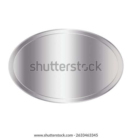 Silver oval tag. Metallic vector label. Smooth reflective shape. Shiny badge surface.