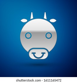 Silver Ox zodiac sign icon isolated on blue background. Astrological horoscope collection.  Vector Illustration
