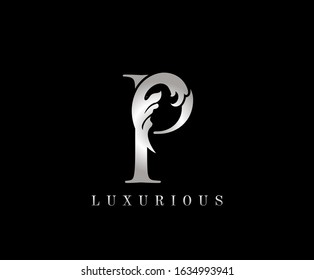 Silver P Luxury Logo Icon, P Wave Letter Logo Design.