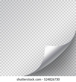 Silver Page Curl Corner On Blank Sheet Of Paper. Turn Paper Sticker With Flip Edge Isolated On Transparent Background. Vector Web Banner For Your Design