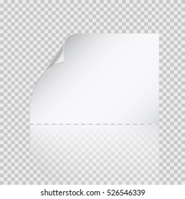 Silver page curl corner on blank sheet of paper. Turn paper sticker with flip edge isolated on transparent background. Vector web banner or post note template for your design.