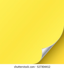 Silver Page Curl Corner On Blank Sheet Of Paper. Turn Paper Sticker With Flip Edge Isolated On Yellow Background. Vector Web Banner Or Post Note Template For Your Design.