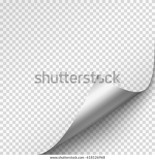 Silver page curl corner on blank sheet of\
paper. Turn paper sticker with flip edge isolated on transparent\
background. Vector web banner for your\
design.