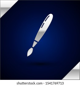 Silver Paint brush icon isolated on dark blue background.  Vector Illustration