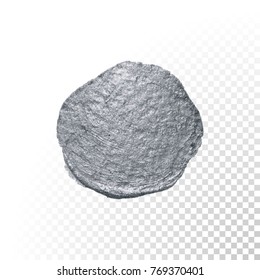 Silver paint brush stain or smudge circle of abstract paintbrush glittering ink dab smear with glitter texture on transparent background. Isolated sparkling silver paint or ink paintbrush splash stain