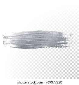 Silver paint brush stain or smudge stroke and abstract paintbrush glittering ink dab smear with glitter texture on transparent background. Isolated sparkling silver paint ink paintbrush splash stain