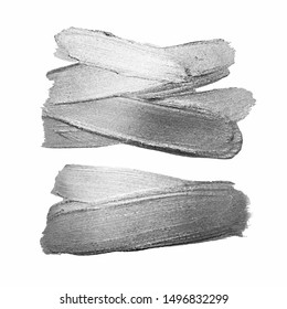 Silver paint brush stroke on white background. Vector illustration. Monochrome paint vector textured abstract brushes set