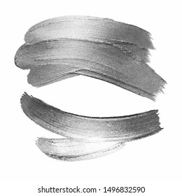 Silver paint brush stroke on white background. Vector illustration. Monochrome paint vector textured abstract brushes set