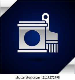 Silver Paint bucket and brush icon isolated on dark blue background.  Vector
