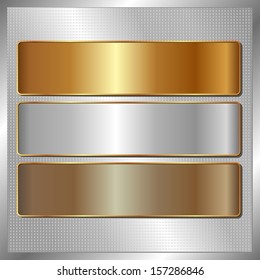 silver panel with three metallic banners