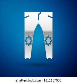 Silver Pants icon isolated on blue background.  Vector Illustration