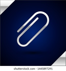 Silver Paper clip icon isolated on dark blue background.  Vector Illustration