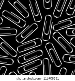 silver paper clip seamless pattern on black