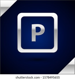 Silver Parking icon isolated on dark blue background. Street road sign.  Vector Illustration