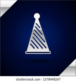 Silver Party hat icon isolated on dark blue background. Birthday hat.  Vector Illustration