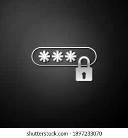 Icono de protección y acceso de seguridad Silver Password aislado en fondo negro. Icono de bloqueo. Seguridad, seguridad, protección, concepto de privacidad. Estilo de sombra larga. Vector.