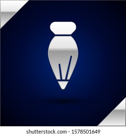 Silver Pastry bag for decorate cakes with cream icon isolated on dark blue background. Kitchenware and utensils.  Vector Illustration