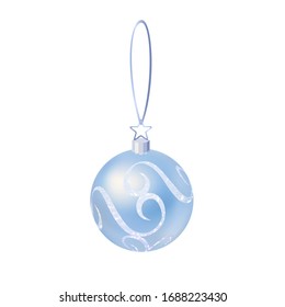 Silver pattern Christmas decoration ball, holiday pendant, hand drawn 3D vector illustration, birthday decorations.