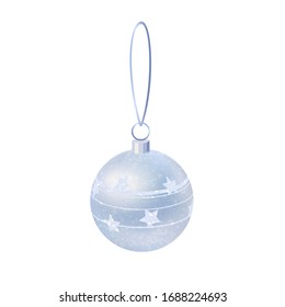 Silver pattern Christmas decoration ball, holiday pendant, hand drawn 3D vector illustration, birthday decorations.