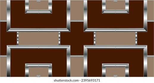 silver pattern on brown background, beautiful patterns of squares . classic silver pattern. Background image. Abstract decorative vintage texture. Seamless illustration for design. Metal mosaiс