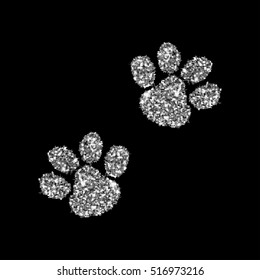 Silver paws. Vector illustration. Luxury background design with light, vibrant, glow and sparkle, glitter. Symbol of holiday, celebration. Luxury silver texture can be used for t-shirt