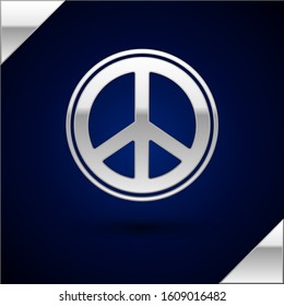 Silver Peace icon isolated on dark blue background. Hippie symbol of peace.  Vector Illustration
