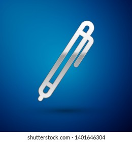 Silver Pen line icon isolated on blue background. Vector Illustration