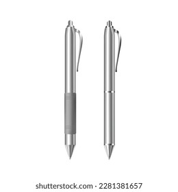 Silver pen. stationery for writing, business, classic shiny pens
