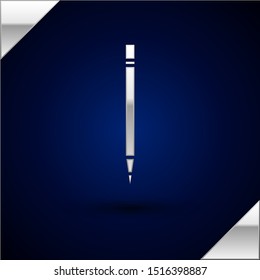 Silver Pencil with eraser and line icon isolated on dark blue background. Drawing and educational tools. School office symbol.  Vector Illustration