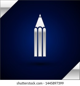 Silver Pencil icon isolated on dark blue background. Education sign. Drawing and educational tools. School office symbol.  Vector Illustration