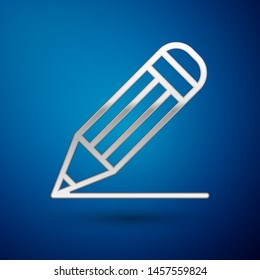 Silver Pencil and line icon isolated on blue background. Education sign. Drawing and educational tools. School office symbol.  Vector Illustration