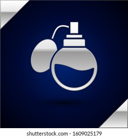 Silver Perfume icon isolated on dark blue background.  Vector Illustration