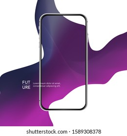 Silver phone case. Curve line abstract background. Purple fashion mobile template.