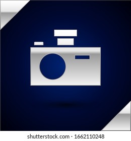 Silver Photo camera icon isolated on dark blue background. Foto camera icon.  Vector Illustration