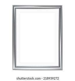 Silver Picture Frame With Mat Frame, Isolated On White, A4 Size