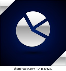 Silver Pie chart infographic icon isolated on dark blue background. Diagram chart sign.  Vector Illustration