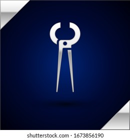 Silver Pincers and pliers icon isolated on dark blue background. Pincers work industry mechanical plumbing tool.  Vector Illustration