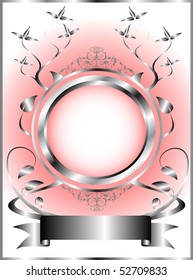 A silver and pink floral template design with room for text on a light pink background